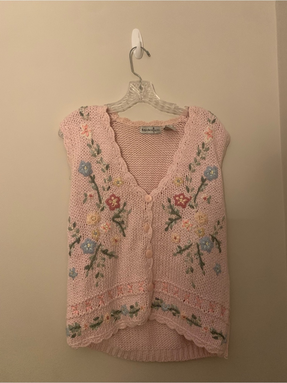 bydesign Pink Floral Knit Button-Up Sweater Vest Size L